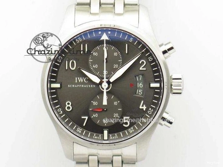 MIROTIME 0513 Youthful Pilot Spitfire 3878 Chrono BP Gray Dial SS On Black Leather Strap A 7368